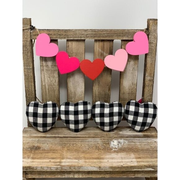 Valentines Day Hearts Buffalo Plaid Check Vase Bowl Filler Scatter Decor 4 piece - Picture 4 of 4